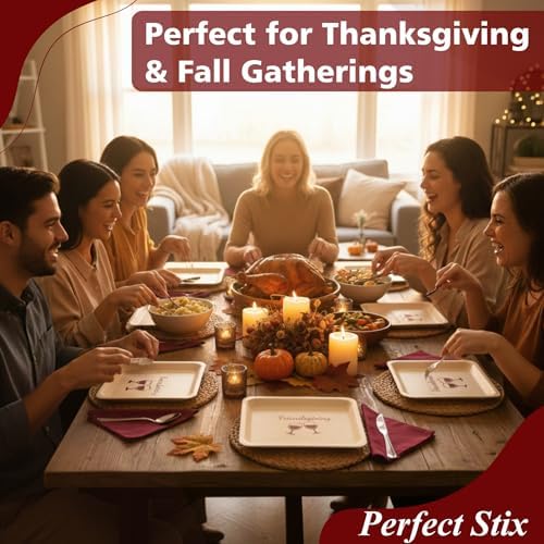 Perfect Stix 10-Inch Wooden Plates with “Friendsgiving” Printed in Burgundy – Eco-Friendly Biodegradable Disposable Dinner Plates – Fall Tableware for Thanksgiving & Friendsgiving Parties – Pack of 25 - Image 7
