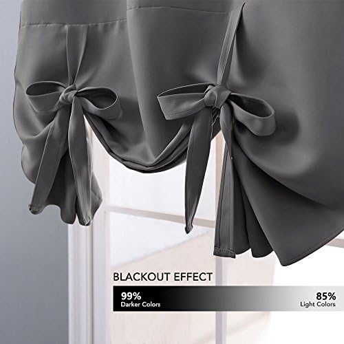 NICETOWN Tie Up Curtain - Small Kitchen Curtains and Valances Set Blackout Adjustable Silver Rod Pocket Roman Shades for Window Home Decor, 1 Panel, W 52 x L 45 in, Grey - Image 3