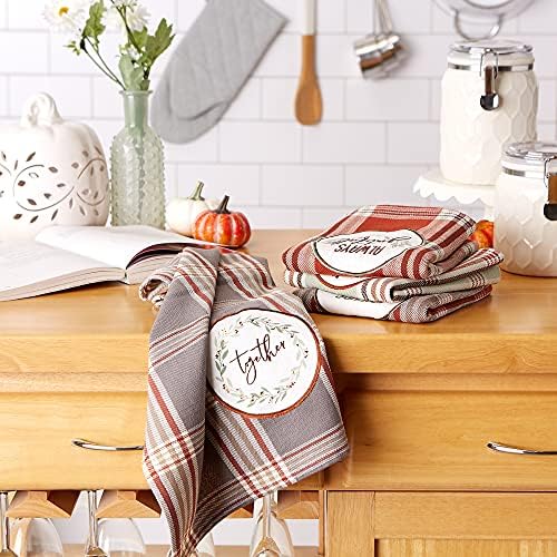 DII Thanksgiving Fall Kitchen Towels Collection Decorative Embellished Dish Towel Set, 18x28, Cozy Picnic Plaid, 4 Count (Pack of 2) - Image 5
