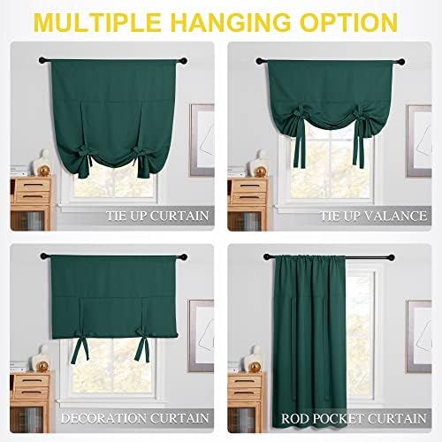 NICETOWN Roman Curtains for Kitchen - Blackout Tie Up Curtains Window Treatment Valance Adjustable Rod Pocket Balloon Shades for Bathroom Christmas, 1 Panel, 40 inches W x 54 inches L, Hunter Green - Image 2