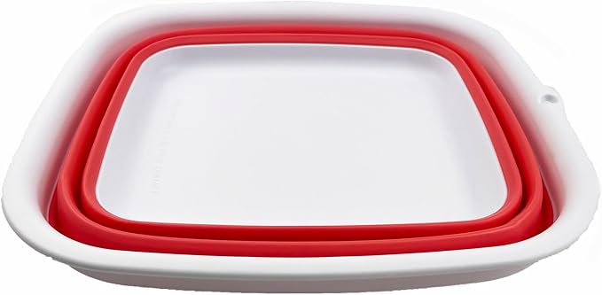 SAMMART 7.7L (2 Gallon) Collapsible Tub - Foldable Dish Tub - Portable Washing Basin - Space Saving Plastic Washtub (White/Coral Pink, S)