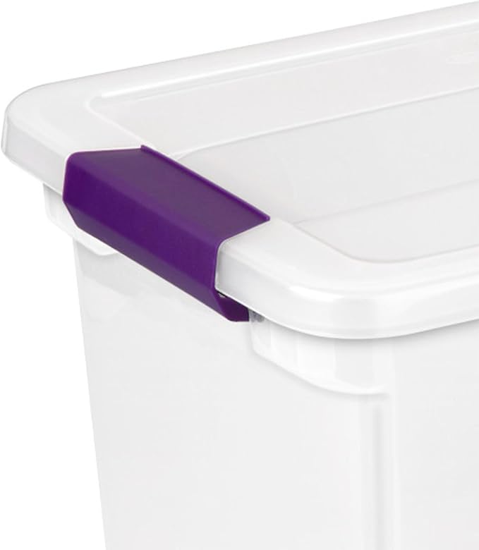 Sterilite 27 Quart ClearView Latch Box, Stackable Storage Bin with Latching Lid, Organize Clothes, Shoes in Closet, Clear Base and Lid, 18-Pack | Clear Plastic Organizers with Color Accent Latches for Closet, Bedroom, Shelving Units, Dorm Room and Home...
