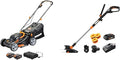 Worx 40V 17" Cordless Lawn Mower & 20V 12" String Trimmer/Edger/Mini-Mower Bundle with Batteries & Chargers