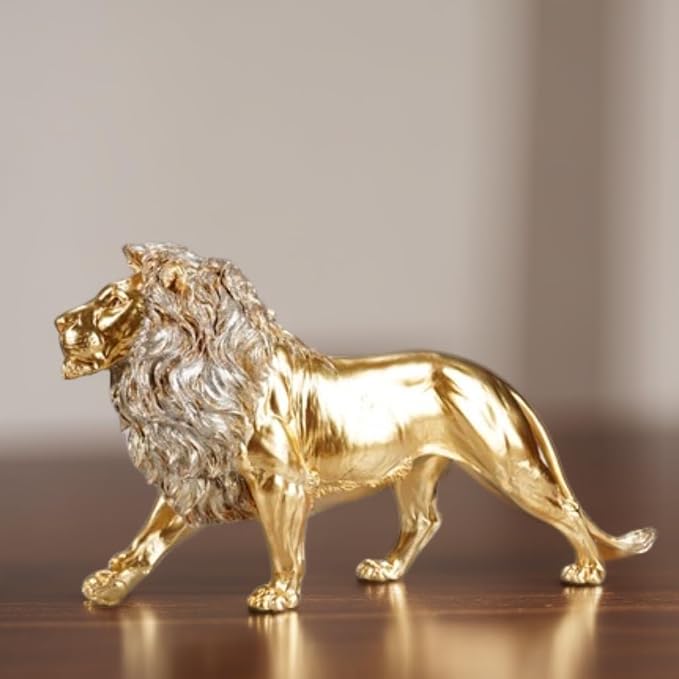 ICE Armor 23-Inch Large Gold Lion Statue – Majestic King of the Jungle Sculpture for Luxury Home Décor, Office, Entryway, Mantel & Statement Display