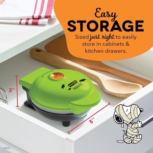 Peanuts x Dash Snoopy Vampire Mini Waffle Maker, Ceramic Nonstick, Green - Image 5