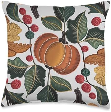 Autumn Pumpkins and Berries Thanksgiving Fall Leaves Art Throw Pillow by Unknown