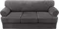 H.VERSAILTEX 4 Piece T Cushion Sofa Slipcovers Thick Velvet Stretch Couch Cover Furniture Protector for 3 Couch Covers with 3 Individual T Cushion Covers Washable, Grey