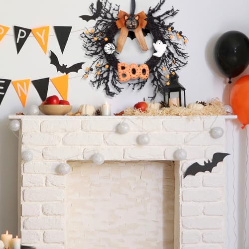 Takywep 18 Inch Halloween Wreath with Black Cat Ghost Pumpkin and Boo Sign, Spooky Halloween Door Decoration for Front Door Porch Wall Mantel Indoor Outdoor Party - Image 2