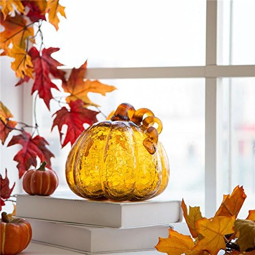 Glitzhome Hand Blown Amber Crackle Glass Pumpkin for Fall and Home Decor 6.69 inches - Image 6