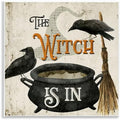 Vintage Witch Is in Halloween, 12 x 12 Inch Mounted Print on Wall Plaque