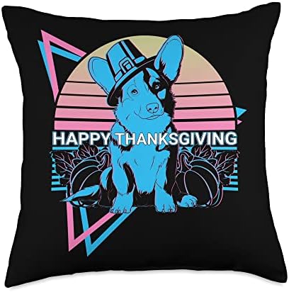 Funny Corgi Retro Happy Thanksgiving Throw Pillow by Unknown