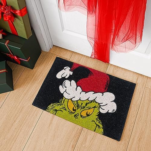 Gertmenian The Grinch Coir Doormat - 2x3 Welcome Mat (2-Pack), Ideal for High Traffic Areas in Front Door, Garage, Entryway - The Grinch Ho Ho Ho/Santa, 19597