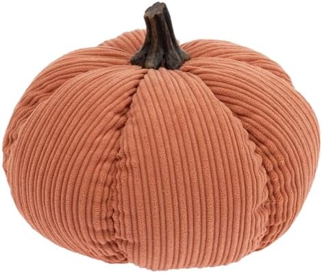Boston International Fabric Pumpkin Tabletop Mantel Shelf Fall Autumn Thanksgiving Halloween Decorations for Home, Small, Terracotta Orange Corduroy by BostonInternational