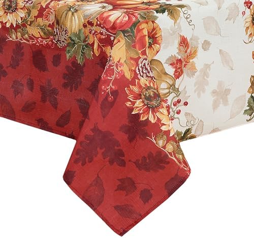 Swaying Leaves Bordered Fall Tablecloth, Multicolor - 60" W x 102" L by ElreneHomeFashion