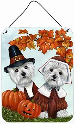 Caroline's Treasures PPP3235DS1216 Westie Thanksgiving Pilgrims Wall or Door Hanging Prints Aluminum Metal Sign Kitchen Wall Bar Bathroom Plaque Home Decor Front Door Plaque, 12x16, Multicolor by CarolinesTreasures