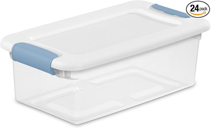 Sterilite 24-Pack Latching Box, Under Bed Storage Bins with Lids, Clear Plastic, 6 Quart - Heavy-Duty Organizing Containers for Closet, Bathroom, and Office | Heavy-Duty and Stackable Plastic Containers with Latches for Closet, Cabinet, Bedroom, Bathro...