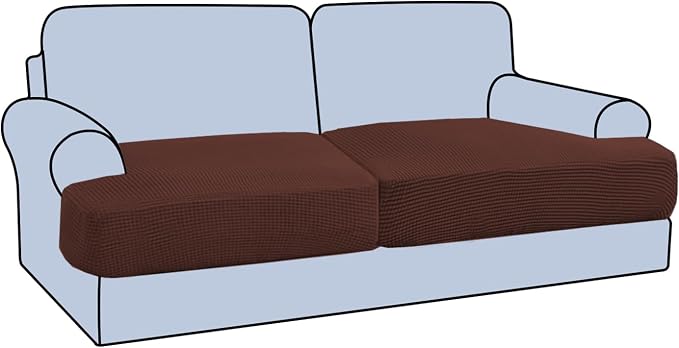H.VERSAILTEX Stretch 2 Piece T Cushion Sofa Slipcovers Individually Sofa Cushion Covers for 2 Cushion Couch Sofa Seat Cushion Covers with Elastic Bands Featuring Thicker Jacquard Fabric, Burnt Brick