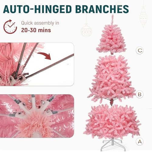 YITAHOME 6ft Prelit Pink Artificial Christmas Tree with Warm-White Lights - Image 3