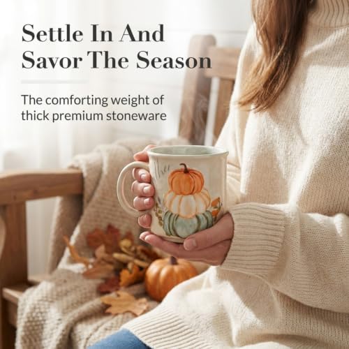 Mud Pie Gather Coffee Mug, Thanksgiving Pumpkin Mug, 21 Ounce Fall Mug - Image 3