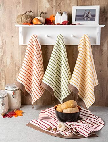 DII Thanksgiving Fall Kitchen Towels Collection Decorative Embellished Dish Towel Set, 18x28, Harvest Stripe, 4 Count - Image 5