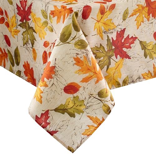 Threadmade Autumn Leaves Fall Printed Tablecloth, Multicolor - 60"W x 120"L by ElreneHomeFashions