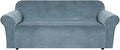 H.VERSAILTEX Stretch Velvet Sofa Covers for 3 Cushion Couch Covers Sofa Slipcovers Furniture Protector Soft with Non Slip Elastic Bottom, Crafted from Comfy Rich Velour (Sofa 72'-90', Stone Blue)