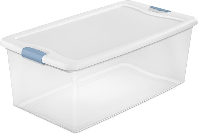 Sterilite Latching Box with Lids for Home and Office, 106 Quart, 8-Pack | Heavy-Duty and Stackable Plastic Containers with Latches for Closet, Cabinet, Bedroom, Bathroom and Dorm Room Organization
