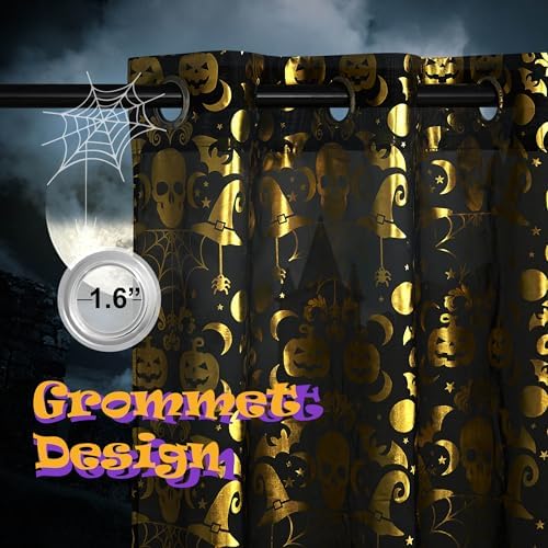 NICETOWN Halloween Curtains Decor Black Sheer Curtains 96 Inches Long for Indoor & Outdoor, 52" Wide Scary Creepy Skull Skeleton Drapres Grommet for Halloween Party, Living Room, Kitchen, 2 Panels