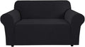 H.VERSAILTEX Stretch Couch Cover Slip Covers for Sofas/Couches 2 Cushions Pet Couch Covers for Sofa 1 Piece with Elastic Bottom, Textured Checked Jacquard Fabric(Loveseat 58"-70" Wide, Black)