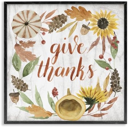 Whimsical Harvest Gratitude Typography, 12 x 12 Inch Framed Giclée Print by StupellIndustries