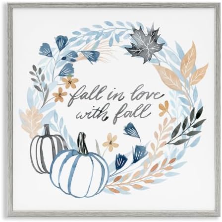 Blue Autumn Foliage Wreath, 12 x 12 Inch Framed Giclée Print by StupellIndustries
