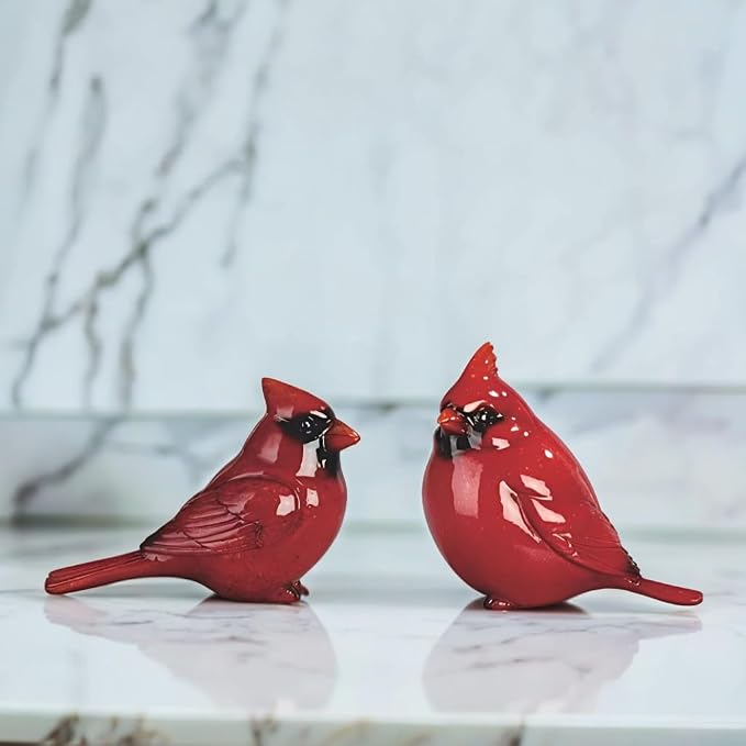 ICE ARMOR Hand Painted 2-PC Set 4" H Cardinal Couple Figurine Statue Sculpture Ornament Decoration Home/Room Decor Ideas for Housewarming, Holidays and Birthdays Great Collectible