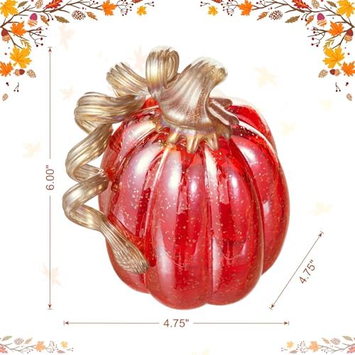 Glitzhome Hand Blown Glass Pumpkin Decor 6" Red - Artisan Fall Harvest Thanksgiving Table Centerpiece Halloween Home Decor - Image 2