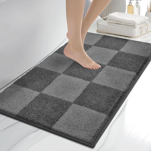 anllugs Bathroom Rugs, 20" x 30" Soft Bath Rugs, Checkered Grey & Dark Grey