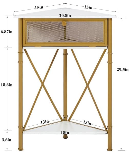 VECELO Corner Table for Small Spaces, Multipurpose Storage Cabinet Shelf Organizer with Flip Door in Living Room/Bedroom/Kitchen/Bathroom, Gold