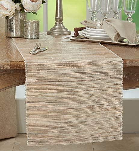 SARO LIFESTYLE Shimmering Woven Nubby Table Runner - Textured Water Hyacinth Table Runner with Sparkling Metallic Threads for Dining Tables, Everyday Entertaining and Home Décor, 14"x108", Natural - Image 3
