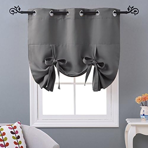 NICETOWN Blackout Roman Shades Curtains - Grey Bathroom Window Treatments Tie Up Curtain Valance for Small Window (Grommet Top Panel, 46 inches W x 63 inches L, Gray) by NICETOWN