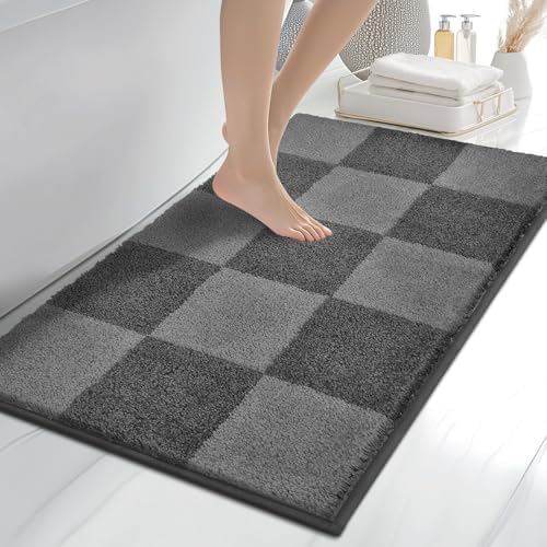 anllugs Bathroom Rugs, 24" x 36" Soft Bath Rugs, Checkered Grey & Dark Grey