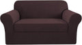 H.VERSAILTEX 2 Separate Pieces Stretching Loveseat Slipcover/Furniture Cover Love Seat, Thick and Durable Jacquard Covers Suit for T Cushion/Box Cushion, Easy to Put on (Loveseat, Brown)