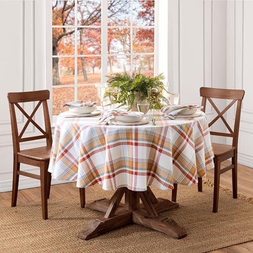 Seneca Plaid Harvest Cotton Tablecloth, Multicolor - 70" W x 70" L Round - Image 2