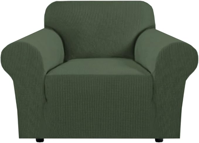 H.VERSAILTEX High Stretch Couch Cover 1-Piece Rich Jacquard Chair Covers for Living Room Armchair Spandex Fabric Sofa Cover for Dogs Stay in Place Machine Washable (Armchair 31"-40", Bronze Green)