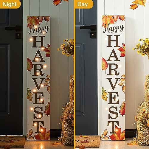 glitzhome 42” Lighted Porch Sign - Wooden Fall Welcome Decor with Maple Leaves & 14 Warm Lights Farmhouse Outdoor Indoor Hanging Decor for Thanksgiving Harvest - Image 3