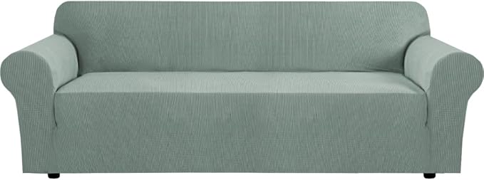 H.VERSAILTEX Stretch Couch Covers for Sofa 1 Piece Slipcovers for Couches and Sofas 3 Seater Couch Cover Feature Thick Checked Jacquard Fabric with Elastic Bottom(Large Sofa 90"-100" Wide, Sage)