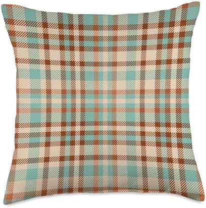 Orange green olive Halloween plaid harvest thankful season Throw Pillow by Unknown