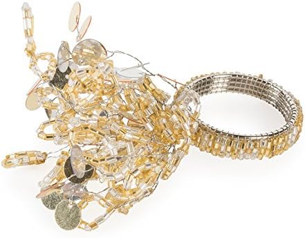 DII Christmas Thanksgiving Holiday Tabletop Décor Collection Decorative Napkin Ring Holder Set, 1.5" Diameter, Gold Beaded Sparkle, 6 Piece - Image 2