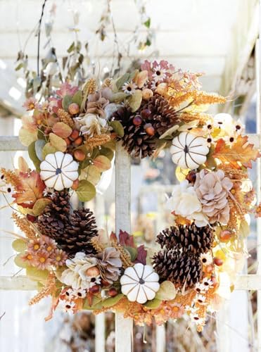 Boston International Artificial Fall Wreath Front Door & Wall Thanksgiving Decorations for Home, 28", Autumn Pumpkins & Pinecones - Image 2