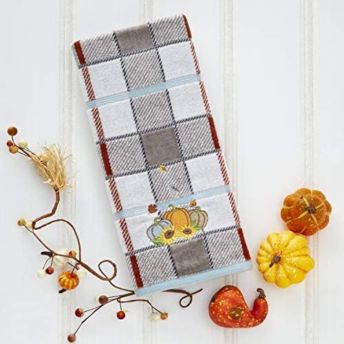 SKL Home Autumn/Fall Pumpkins 100% Cotton Embroidered Jacquard 2pc Hand Towel Set, Decorative for Bath/Kitchen/Bar & Gift, Gray - Image 4