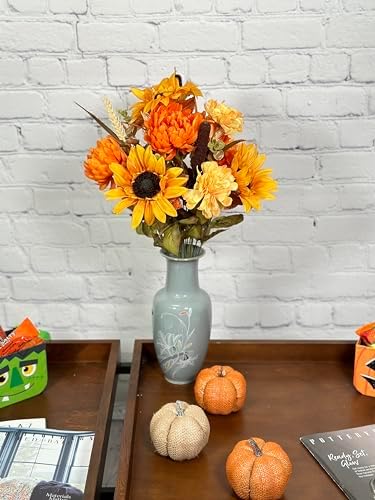 Admired By Nature Artificial Bouquet Bush 18 Stems of Mums, Sunflowers, Zinnia, Foliage (Gold/Orange) - for Fall Home Decor, Weddings, Events, Parties, Thanksgiving, Cemeteries, Funerals - Image 3