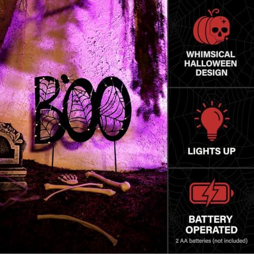 Haunted Hill Farm 2.3-Ft. White LED Boo Sign Halloween Sign