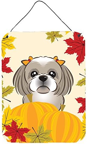 Caroline's Treasures BB2056DS1216 Gray Silver Shih Tzu Thanksgiving Wall or Door Hanging Prints Aluminum Metal Sign Kitchen Wall Bar Bathroom Plaque Home Decor Front Door Plaque, 12x16, Multicolor by CarolinesTreasures